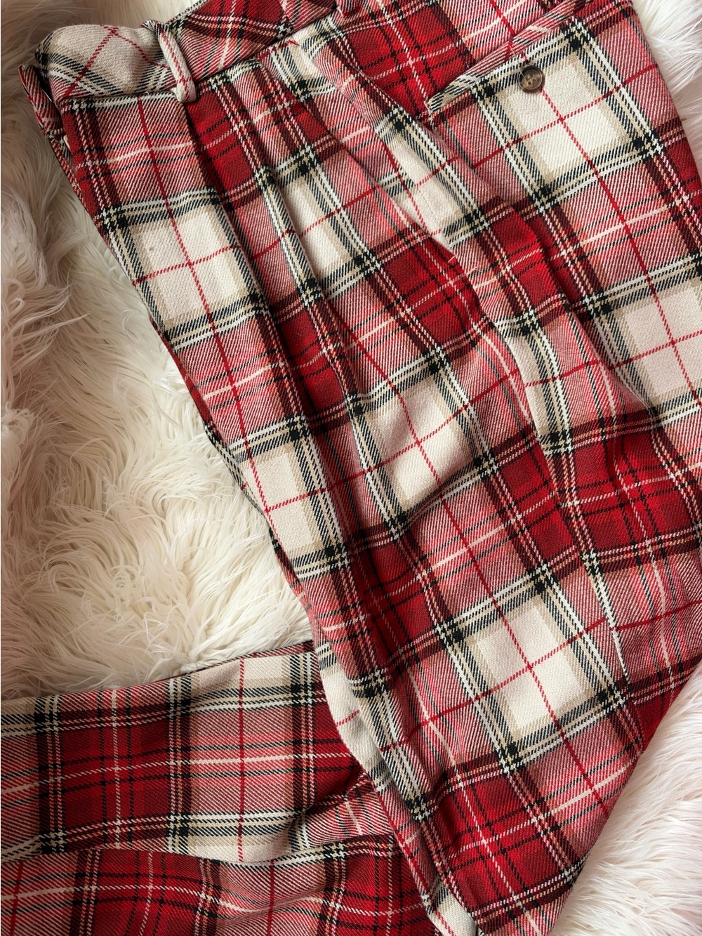 H&M Red and Cream Plaid Straight-Leg Pants